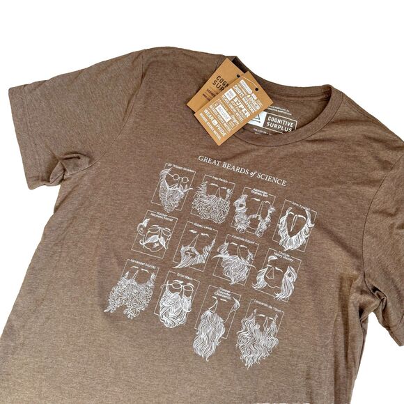 Cognitive Surplus Brown Great Beards of Science T-Shirt NEW Men’s L STEM geek - Picture 1 of 9